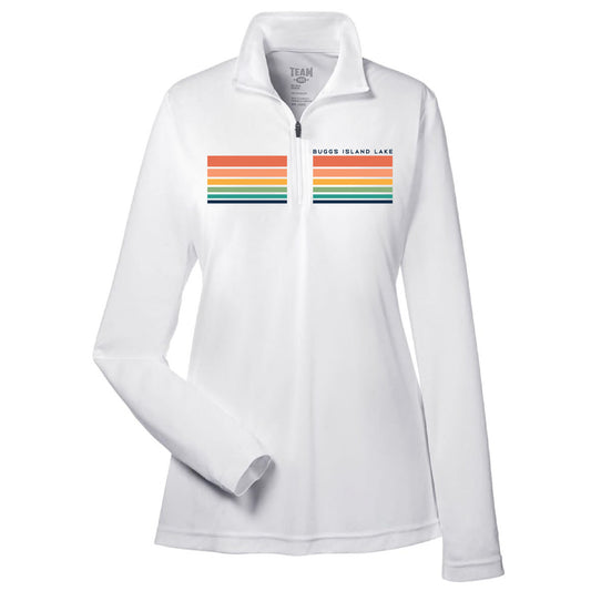 Buggs Island Lake - Women's Retro Sunset Stripe ¼-Zip Pullover