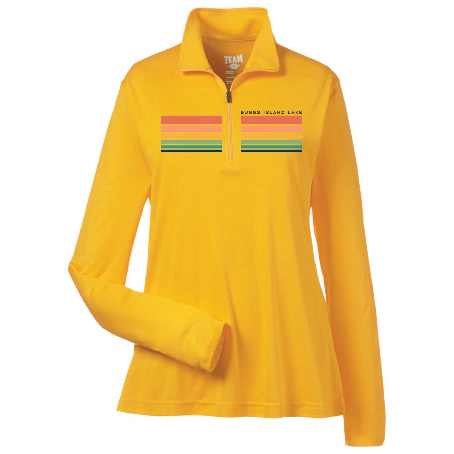 Buggs Island Lake - Women's Retro Sunset Stripe ¼-Zip Pullover