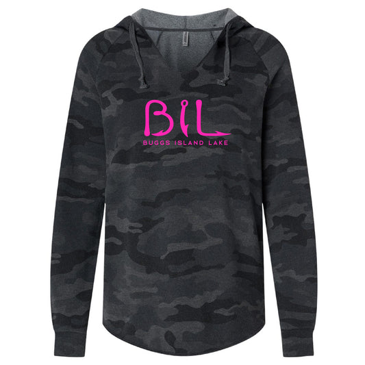 Buggs Island Lake - Women’s Black Camo Cropped Hoodie