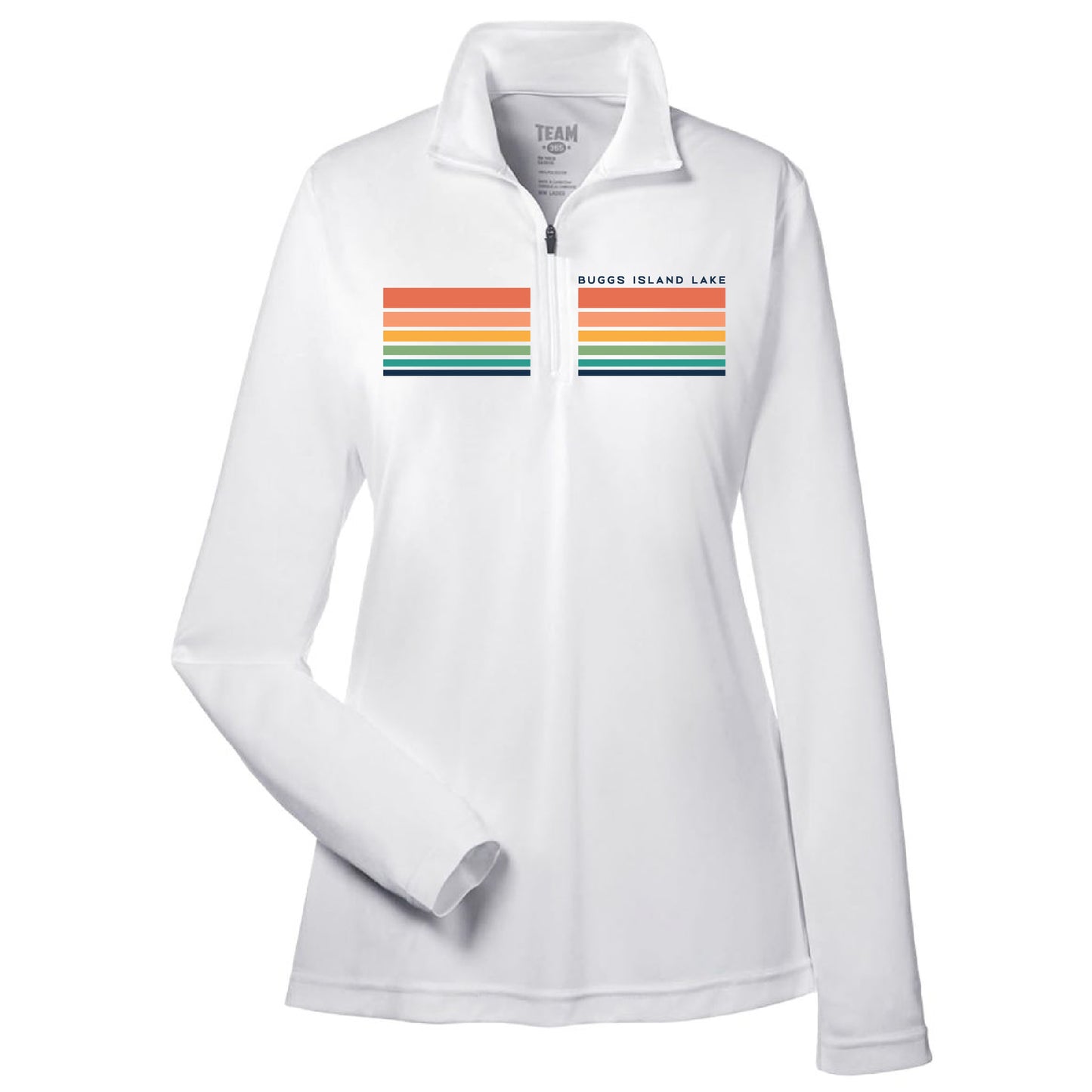 Buggs Island Lake - Women's Retro Sunset Stripe ¼-Zip Pullover