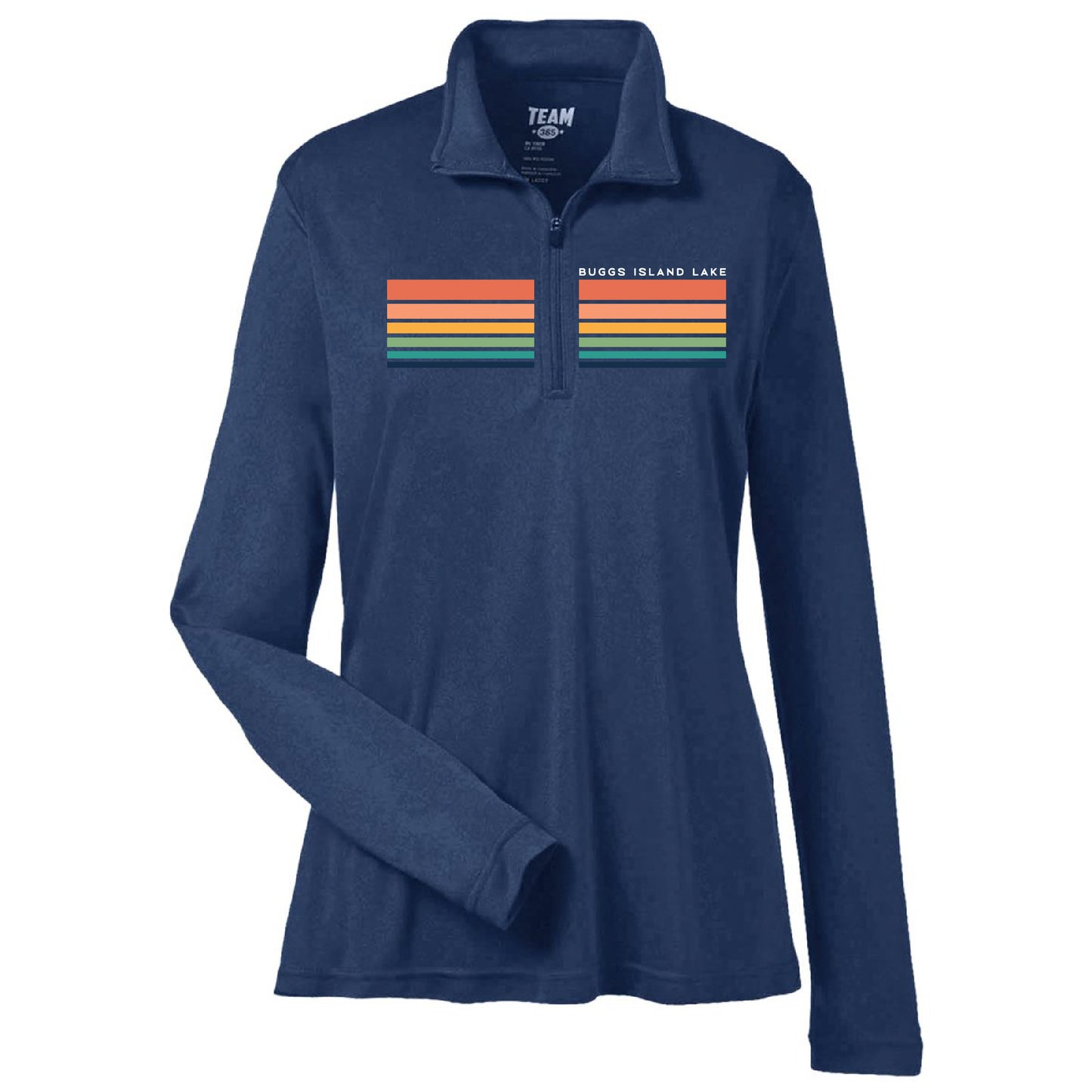 Buggs Island Lake - Women's Retro Sunset Stripe ¼-Zip Pullover