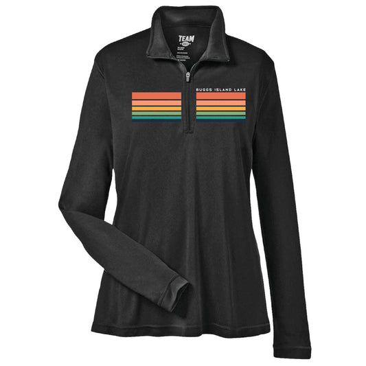 Buggs Island Lake - Women's Retro Sunset Stripe ¼-Zip Pullover