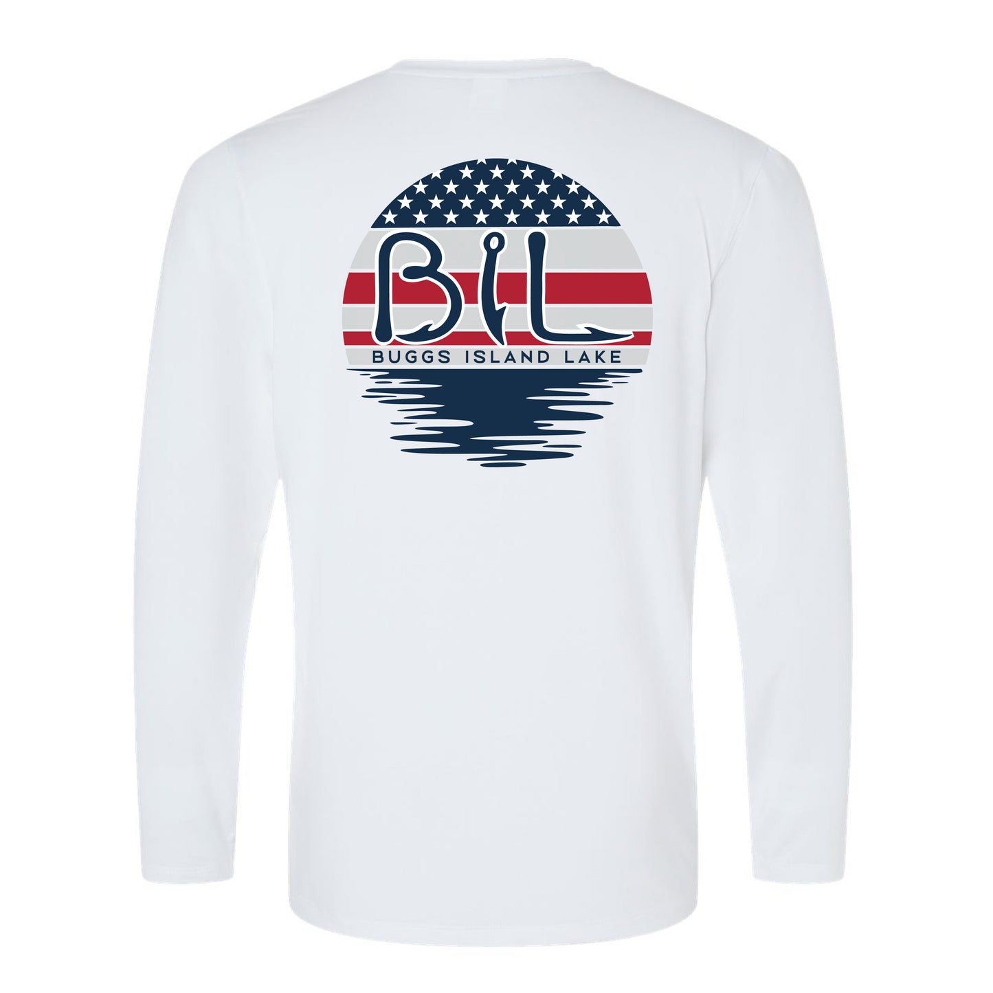 Buggs Island Lake American Flag Sunset - Unisex Performance Long Sleeve