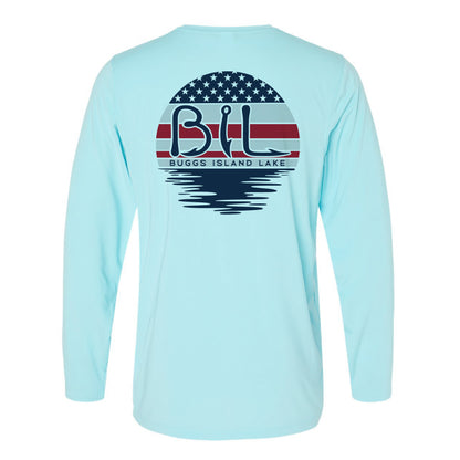 Buggs Island Lake American Flag Sunset - Unisex Performance Long Sleeve