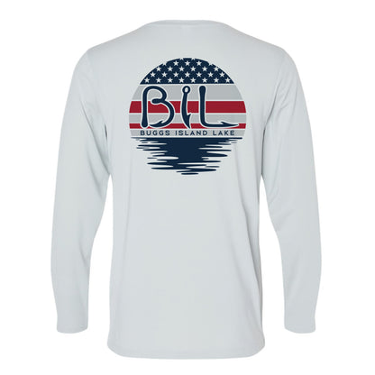 Buggs Island Lake American Flag Sunset - Unisex Performance Long Sleeve