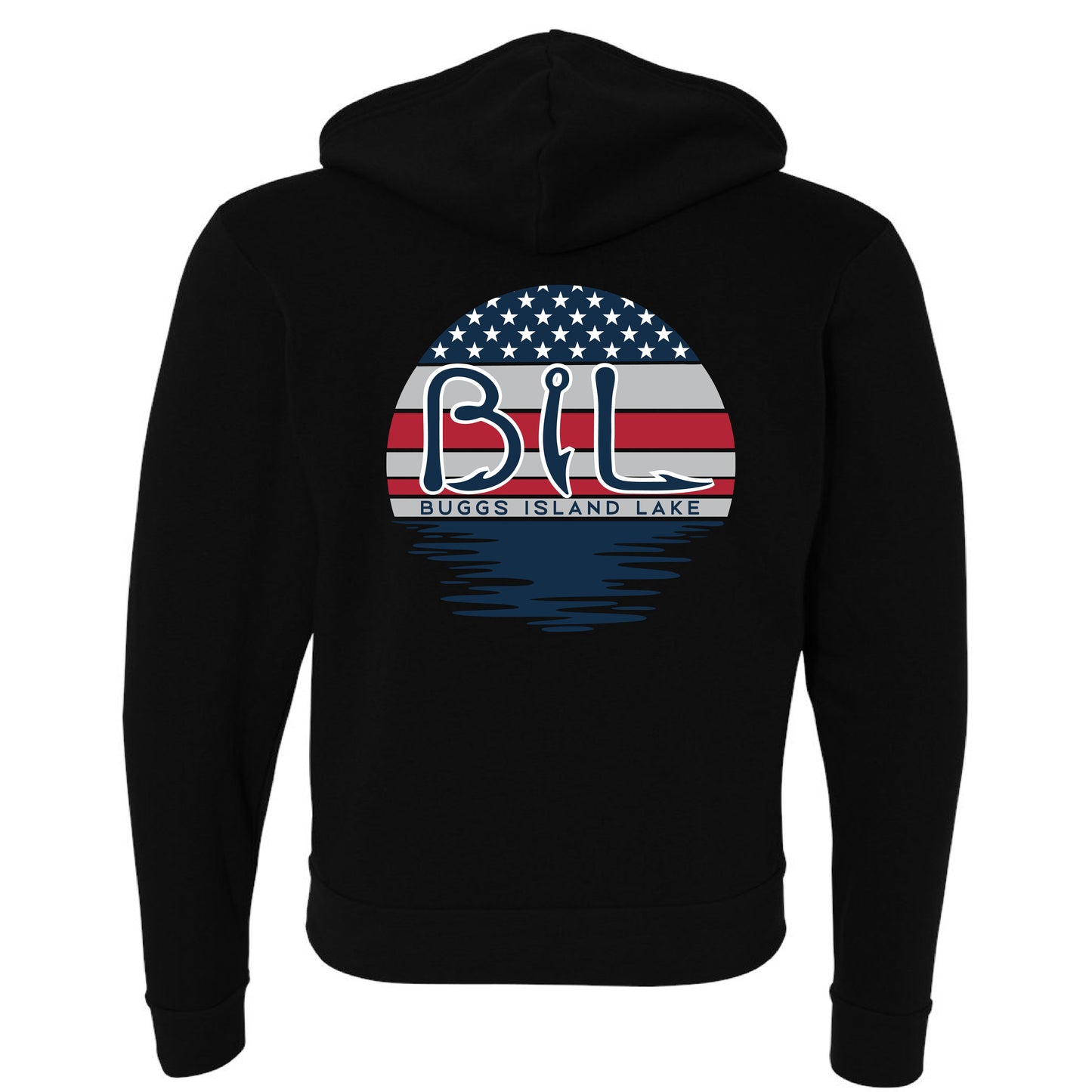 Buggs Island Lake American Flag Sunset - Premium Unisex Full-Zip Hoodie