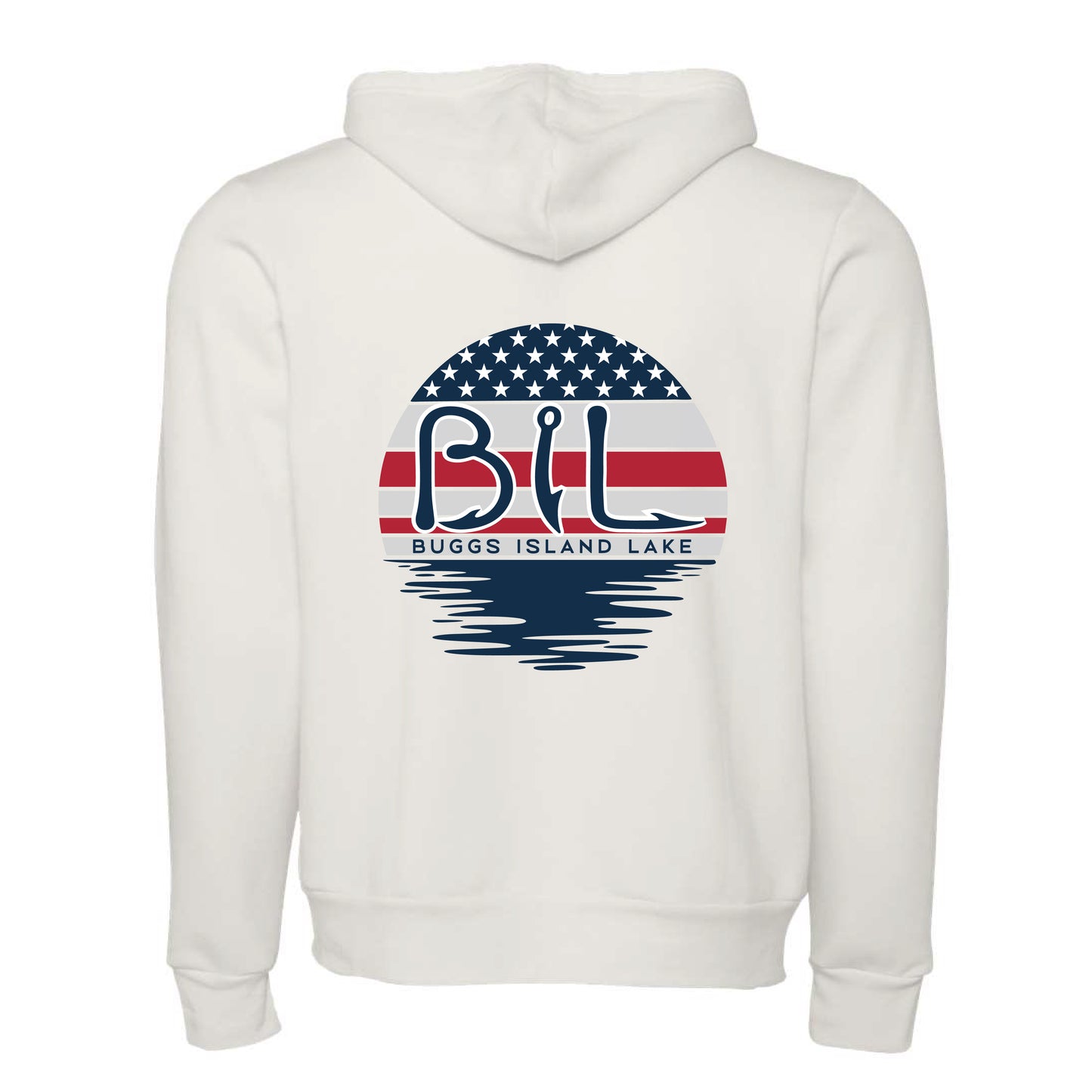 Buggs Island Lake American Flag Sunset - Premium Unisex Full-Zip Hoodie