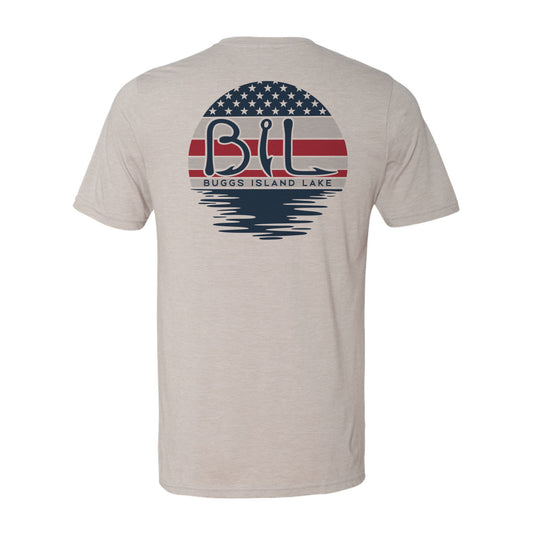 Buggs Island Lake American Flag Sunset - Unisex T-Shirt