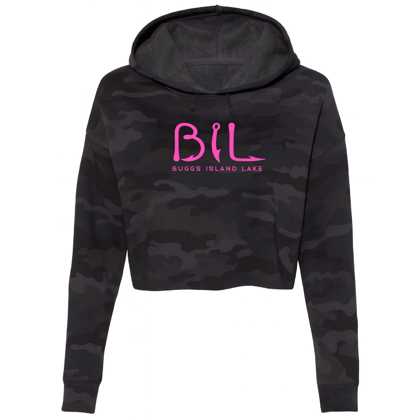 Buggs Island Lake - Women’s Black Camo Cropped Hoodie