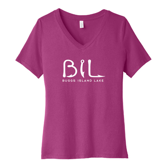 Buggs Island Lake - Women's Relaxed Jersey V-Neck Logo T-Shirt