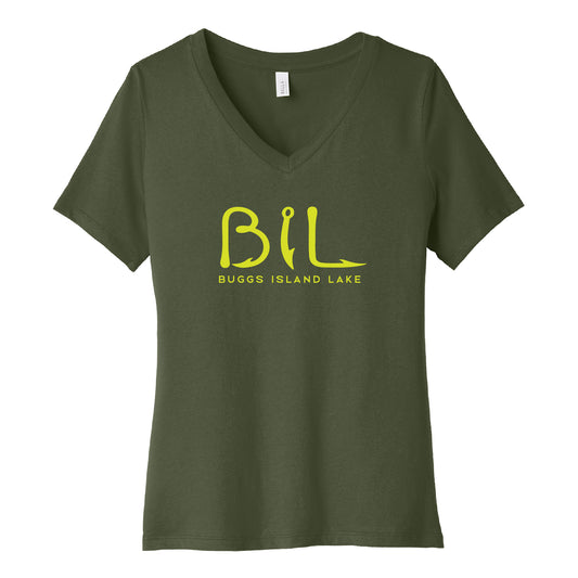Buggs Island Lake - Women's Relaxed Jersey V-Neck Logo T-Shirt