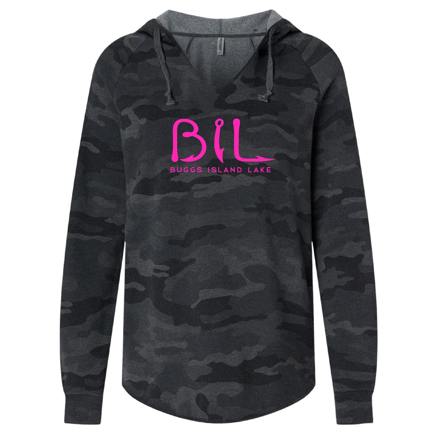 Buggs Island Lake - Women’s Black Camo Cropped Hoodie