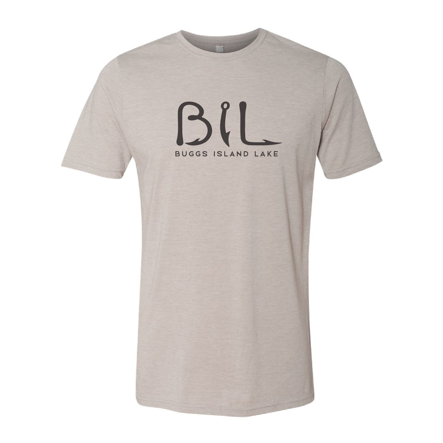Beige t-shirt with 'BIL' logo on a white background