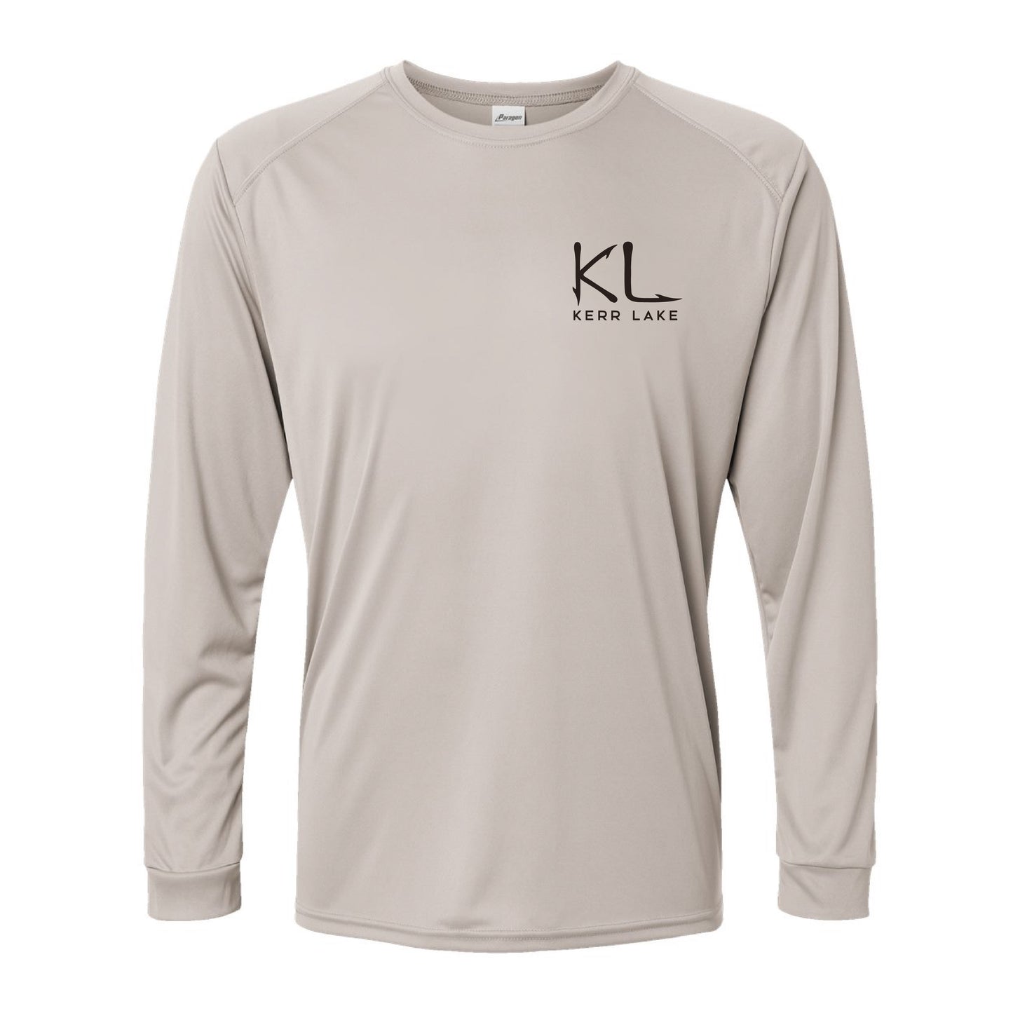 Beige long-sleeve shirt with Kerr Lake logo on a white background