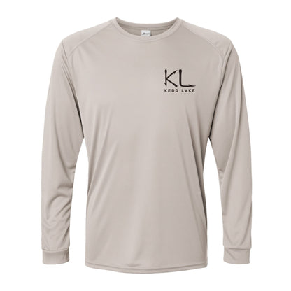 Beige long-sleeve shirt with Kerr Lake logo on a white background
