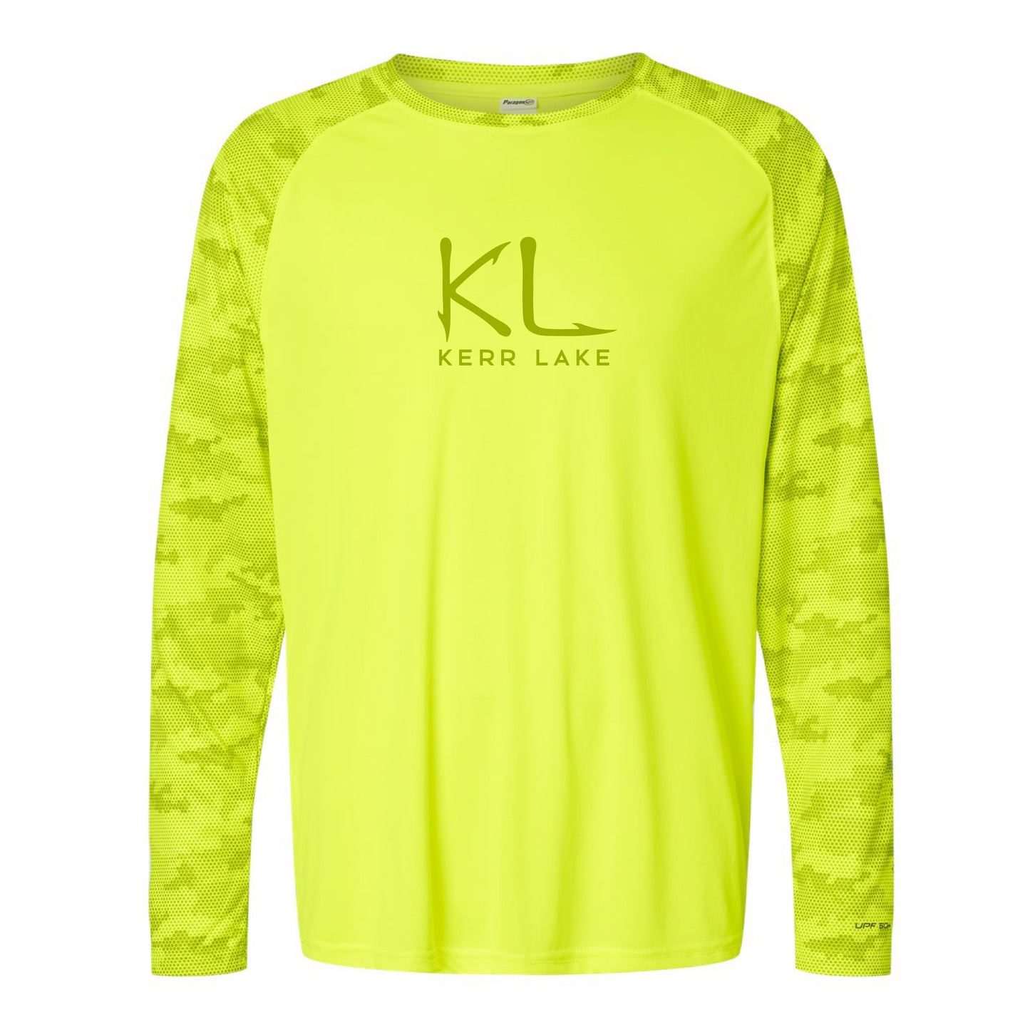 Yellow long-sleeve shirt with 'Kerr Lake' logo on a white background