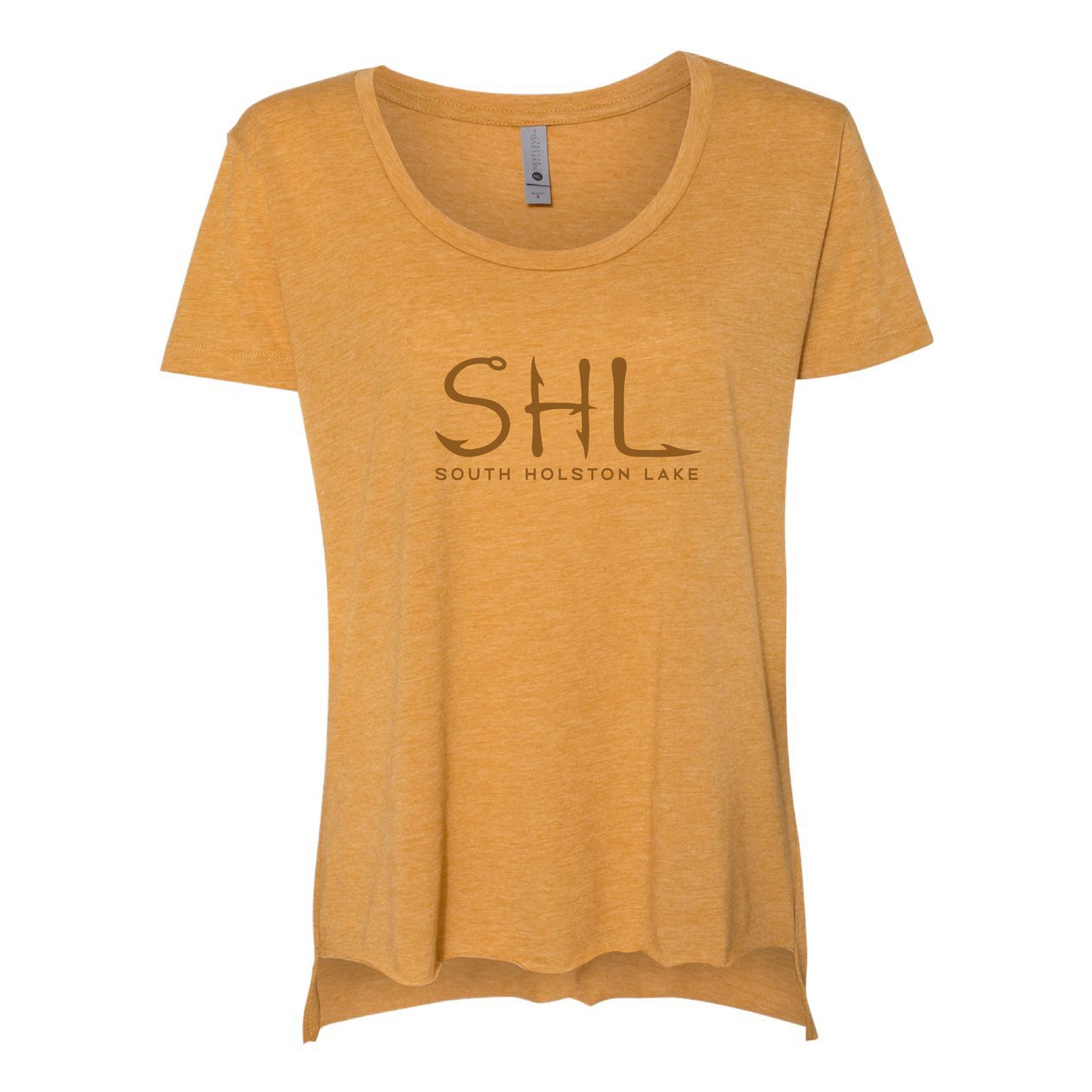 Yellow t-shirt with 'SHL South Holston Lake' text on a white background