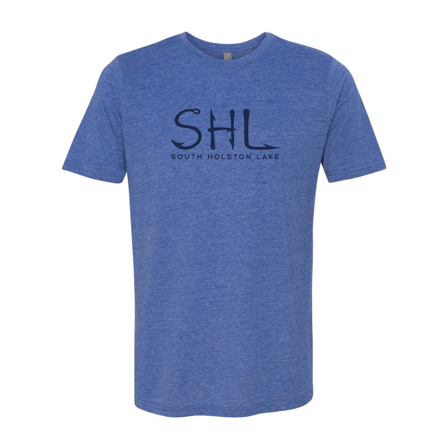 Blue t-shirt with 'SHL South Holston Lake' text on a white background