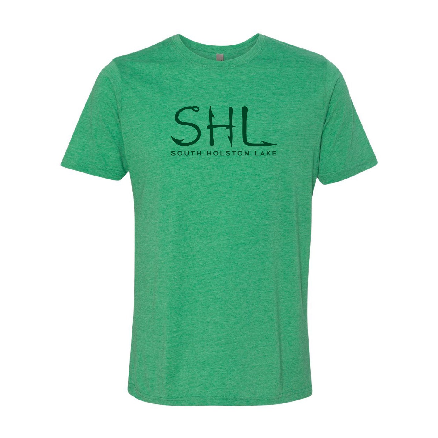 Green t-shirt with 'SHL South Holston Lake' text on a white background