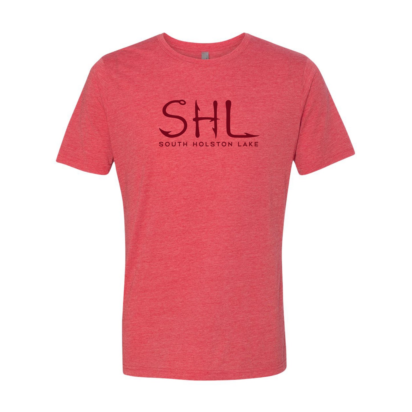 Red t-shirt with 'SHL South Holston Lake' text on a white background