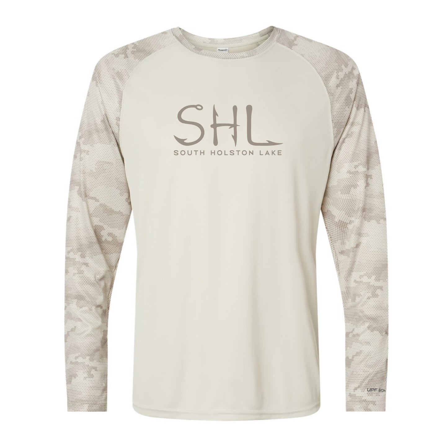 Long-sleeve shirt with 'SHL South Holston Lake' text on a white background